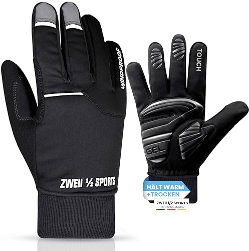 Zweii ½ Sports Damen Herren Winter Fahrradhandschuhe Wasserabweisend Winddicht Skihandschuhe Herren Gel Gepolstert Outdoor Training Thermohandschuhe Sport, Laufen, Motorradhandschuhe (Black, M)