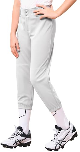 Stelle Girls' Softball Pants Youth Kids Baseball Pants Fastpitch Pants with Pockets Boys Tee Ball (Grey, XS)
