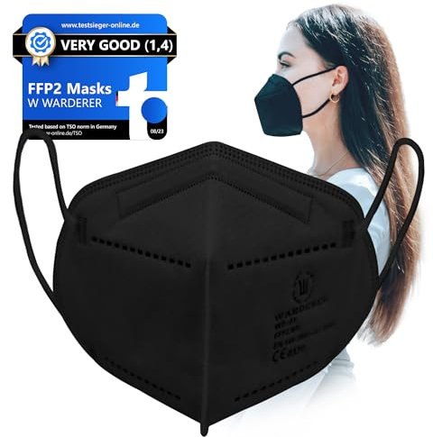 W WARDERER FFP2 Face Masks 15 Pack, Black Disposable Masks for Adults, Breathable Protective Dust Masks with 99.5% Filter Performance, Certified Particulate Respirator Mask, EN 149: 2001+A:2009