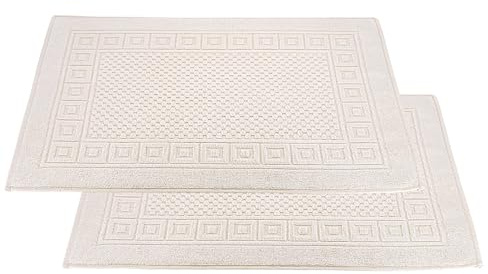 Carenesse Badvorleger 2er Set 50 x 70 cm Natur I 100% ungebleichte & ungefärbte natürliche Baumwolle Öko-Tex 100 I Saugstarke Badematte I Badematten Set mit Waffelmuster I Duschvorleger | Premium Hotelqualität Öko-Tex 100% Baumwolle Waffelmuster & Bordüre, fusselfrei saugstark weich kochfest 95 Grad