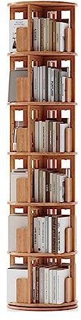 SAAKO 6-stufiges, drehbares Bücherregal, um 360° freistehendes Ausstellungs-Bücherregal, bodenstehendes, stapelbares Regal, Bücherregal, Retro-Bücherregal
