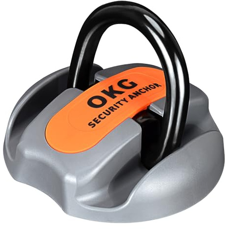 OKG Heavy Duty Security Ground Anchor, 9/16 (14mm) Thick Hardened Steel Swing Shackle - Ideal for Bicycle Anchor, Motorcycle Anchor, E-Bike Anchor, Generator Anchor Lock - Permanent Anchor Point