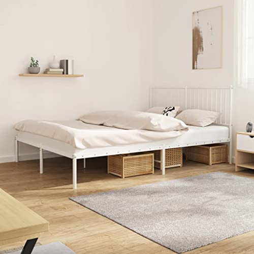 Annlera Bettgestell mit Kopfteil Metall Weiß 160x200 cm Bettgestell Bed Frame Bettrahmen Metallbett Jugendbett