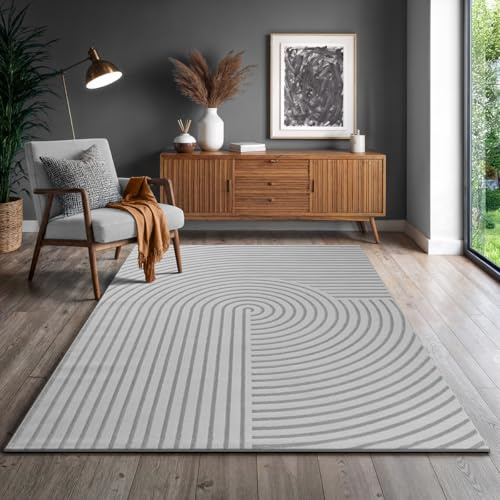 the carpet Knight Luxuriöser Wohnzimmerteppich mit Soft-Touch-Kurzflor, 3-D Effekt und Raffinierten Glanzdetails in Hoch-Tief Struktur, Grau, 120 x 170 cm