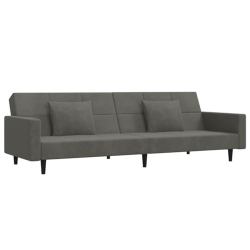 vidaXL Schlafsofa 2-Sitzer, Schlafcouch mit 2 Kissen, Gästebett mit Holzrahmen, Sofabett Tagesbett Couch Sofa Ausziehbar, Dunkelgrau Samt