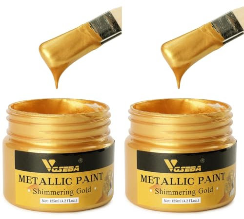 VGSEBA Vernice acrilica color oro metallizzato, certificata, atossica, non sbiadisce, pigmenti ricchi per pittori, ideale per tela, legno, argilla, tessuto, forniture artigianali (2 x 125 ml)