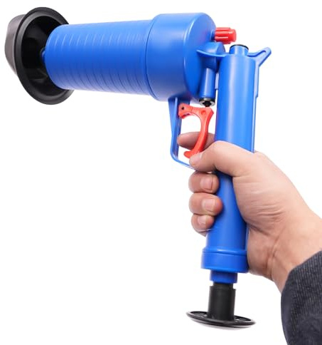 Toilettenstempelset für verstopfte Abflüsse, Bad & Küche, Toilettenabflussentferner Pressluft Rohrreiniger Rohr-Baggerwerkzeug mit 4*Sauger (Blau)