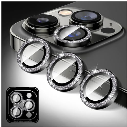Kucheed Bling Camera Lens Protector Compatible for iPhone 14 Pro/14 Pro Max, Glitter Tempered Glass Camera Cover Film Stickers, Sparkling Automatic Alignment Individual Metal Rings Phone Accessories