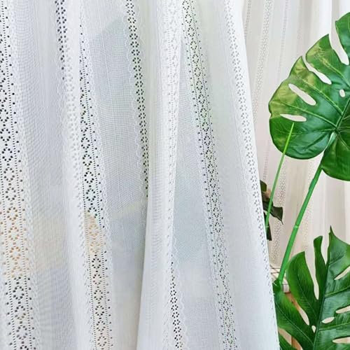 Homxi Tüll Gardine Kinder 2er Set,2 x 96W x 214H cm,Voile Gardinen Wohnzimmer Weiß Hohl Spitzen Jacquard Gardinenband Haken
