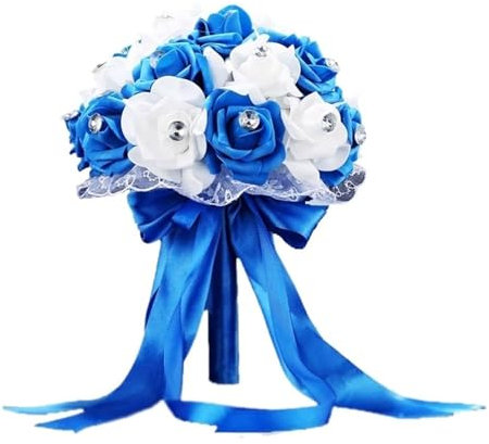 Bouquet da Sposa, Bouquet di Rose Bianche con Strass Artificiali, Adatto for la Fotografia di Matrimoni con Bouquet di Sposa e Damigella d'Onore, Forniture for Matrimoni(Blue)