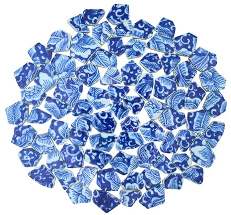 Yuvori Piastrelle per mosaico irregolari in porcellana blu e bianca, 0,5 kg, fatte a mano, per bagno, soggiorno, cucina, per esterni (08, media)