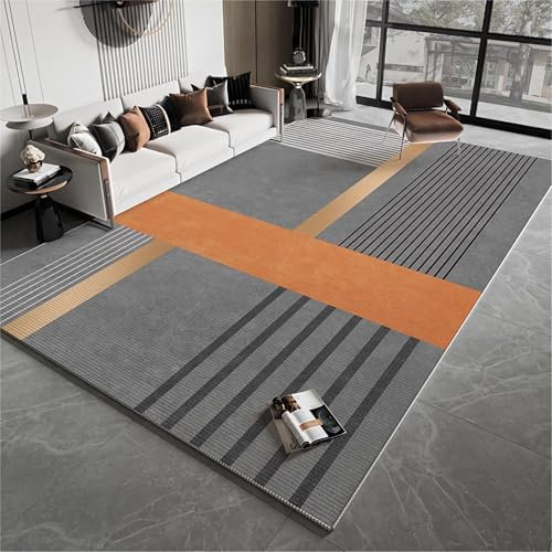 Tzvpsu Flur deko Grau Schwarz Orange Minimalistischer Designteppich Fleckenbeständig und Langlebig,bettvorleger Schlafzimmer waschbar Teppich Balkon,180x250cm