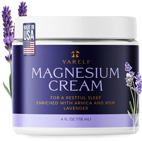 YARELI Magnesium Cream for Pain & Sleep Support - Topical Lotion with Arnica, MSM for Leg Cramps, Muscle Tension, Evening Leg Relaxation - Safe for Adults (4 Fl Oz (Pack of 1), Lavender)