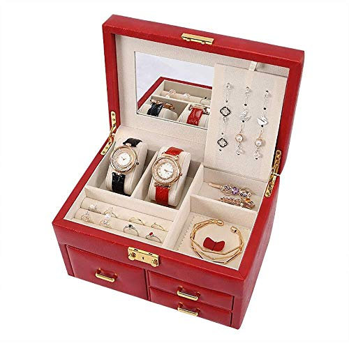 GSZCCZS Schmuckkästchen, Schmucktruhe aus Leder und Samt, mit Spiegel und Schublade, Schmuck-Organizer, Schmuckvitrine mit großer Kapazität, Schmuckschatulle für Damen