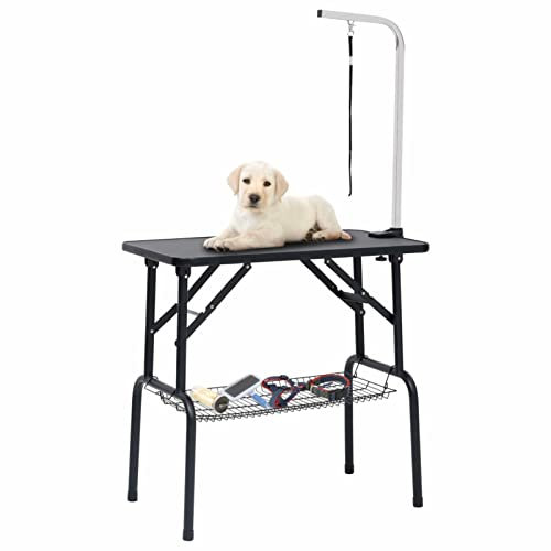 ShGaxin Verstellbarer Trimmtisch für Hunde mit 1 Schlaufe und Korb, Hundefriseur Tisch, Hunde Zubehör, Frisiertisch Hund, Hundefriseur, Hunde Blower, Hundefriseur Zubehör,