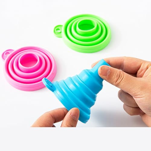 3 embudos plegables, embudos para llenar botellas o contenedores, embudo de cocina de silicona de colores arcoíris, embudos pequeños, botella de agua, aceite, líquido y transferencia de polvo (azul,