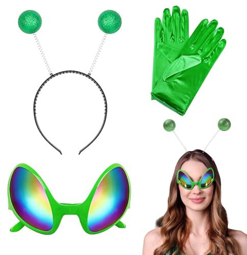 Außerirdisches Kostüm, Alien-Kostüm, Alien Stirnband und Handschuhe, Alien-Kostüm für Partys und Karneval, Außerirdisches Zubehör, Alien-Kostüm für Damen, Herren, Kinder Atmosphäre u
