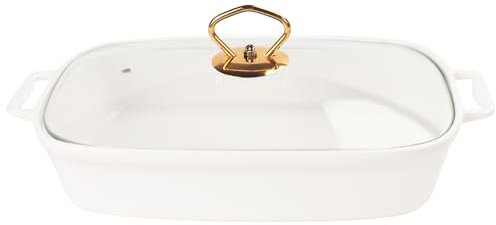 jinsongdafa Plat à gratin rectangulaire en porcelaine avec couvercle en verre, soupe de 1500 ml pour servir, plateau pour buffets, plateau de conservation des aliments, plat à gratin de restauration