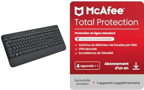 Logitech Signature K650 | Bluetooth, Logibolt USB | AZERTY Français - Gris + McAfee Total | 4 + 1 Appareils | 12 Mois, Téléchargement