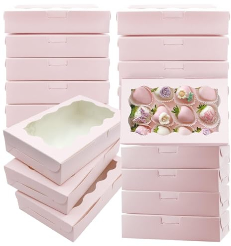 YankMooM 15Pack Cake Boxes with Window,17.8 * 11 * 4cm Pink Bakery Boxes Cookie Packing Boxes for Cakes,Donuts,Muffins,Macaroon and Gift Packing