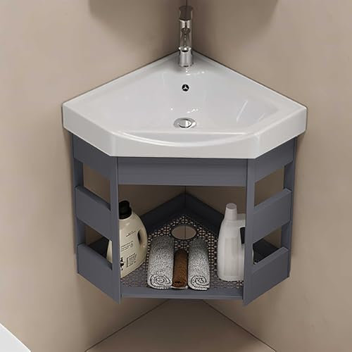 Hynbdes Lavello in ceramica Lavello da bagno a parete lavabo angolare, Lavabo ad angolo in ceramica per piccoli spazi, Lavandino bagno, per cucina, WC, bagno, caravan, bianco Grigio-43 * 43