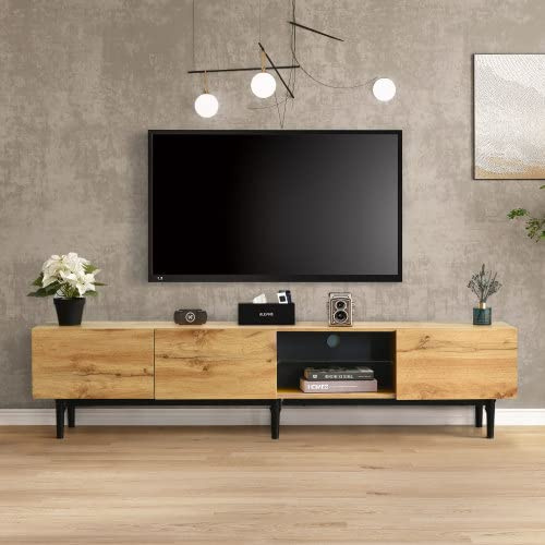 Générique Armoire TV,Meuble TV Style Industriel 175cm avec LED, Etagères et Rangement, 3 Portes, Armoire Salon Aspect Bois- Naturel Rustique,175 x 31 x 41 cm
