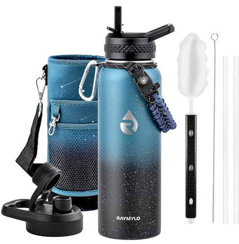 RAYMYLO 1.2L Insulated Water Bottle, Triple Wall Vacuum Stainless Steel | Leak Proof Metal Water Flask Jug with Straw & Spout Lids for Sports and Travel, BPA-Free,Cold for 36 Hrs, Hot for 18 Hrs