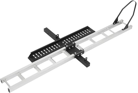 Robuster Aluminium-Motorradträger für 180 kg, Anhängerkupplung mit Rampe und Begrenzung, passend für die meisten Motorräder/Dirtbikes, maximale Reifenbreite 10,2 cm