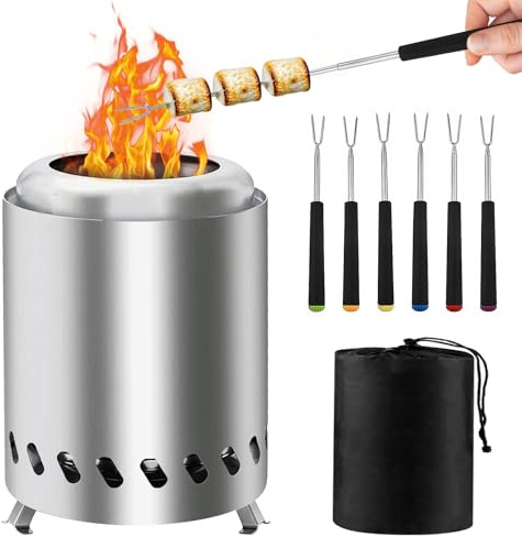 Rauchfreie Feuerstelle,14 * 20 cm Rauchfreie Feuerschale Mit 6 Grillgabeln,Rauchfrei Campingkocher,Feuerschale Rauchfrei,Edelstahl Tischfeuerstelle Für Camping,Outdoor Und Terrasse