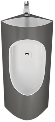 Yqyc Urinals for Men Spill Proof, with Wash Basin and Faucet, Wall Mounted Ceramic Flushing Urinal Trough, for Household Commercial(Gray)