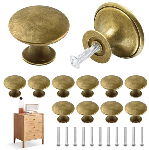 12 Pack Drawer Knobs 30mm Antique Brass with Matching Screws for Wardrobes | Cabinet Knobs for Cupboard, Cabinet, Drawer, Kitchen, Furniture Vintage Style Chic Drawer Knobs Round Furniture Door Knobs