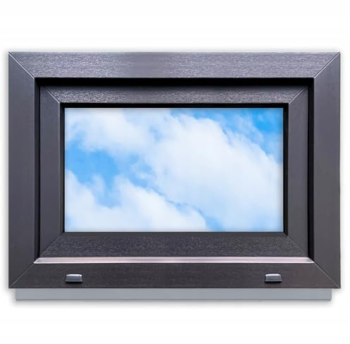 LORAC | Ventana de plástico blanco antracita 700 x 500 mm, 70 x 50 cm, PCV, DIN derecha, inclinable y expositable, doble acristalamiento, ahorro de energía, ventana con certificado CE para sótano y