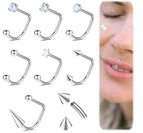 ZS 7 Stücke Lippenpiercing Edelstahl Sternopal Zirkonia, 16G C-förmige U-förmige Lippenringe, Knorpe Helix Ohrringe Innengewinde für Damen Herren (U-förmige Lippenringe,10mm)