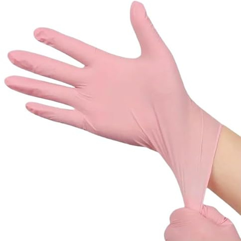 PBHOVIITG Guantes de nitrilo rosa 3,5 mil, desechables, no estériles, seguridad, for mujeres, for limpieza tatuajes, uñas, salones belleza y tintes for el cabello, 20/50/100 unidades(Pink 50PCS L)