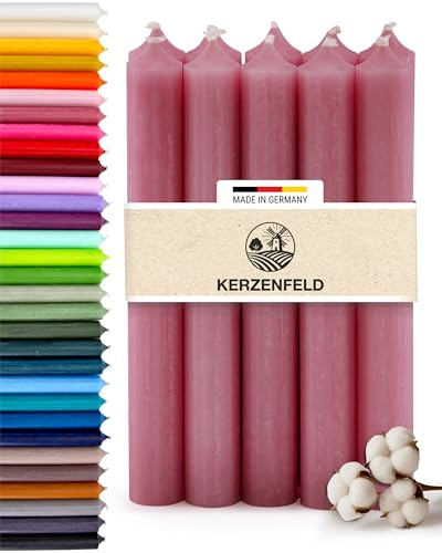 Premium Stabkerzen Altrosa durchgefärbt, 10 Stück, 180mm x 22mm | Made in Germany, Lange Brenndauer 8+ Stunden - Bunte Spitzkerzen Ohne Tropfen & Rußen - RAL-Zertifizierte Haushaltskerzen