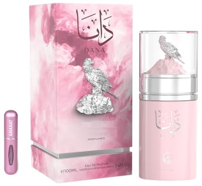 Dana Eau de Parfum 100 ml, profumo arabo da donna a lunga durata, con atomizzatore ricaricabile da 5 ml, fragranza floreale, fruttata al limone siciliano, ribes nero, gelsomino e vaniglia (Dana)