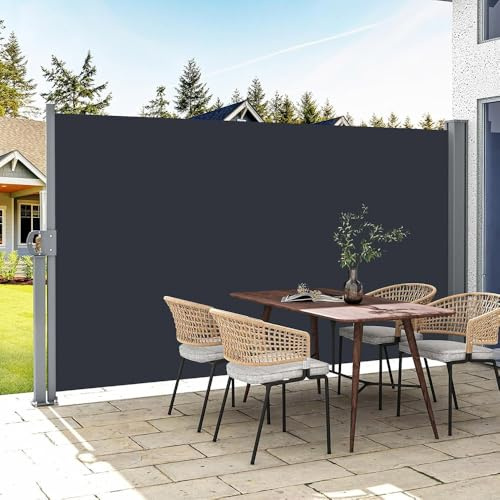 Einziehbare Seitenmarkise, 299,7 x 160 cm, für den Außenbereich, Terrasse, Deck, Trennwand, faltbarer Sonnenschutz und Windschutz, 3 Stile erhältlich, Dunkelgrau