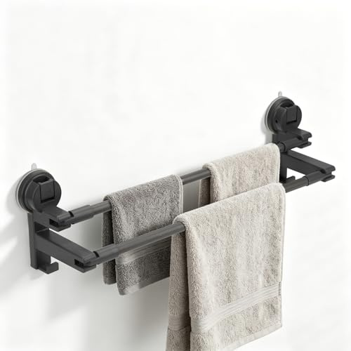 Suction Towel Rail, 52-90cm Adjustable Suction Cup Bathroom Towel Holder | Self Adhesive Tea Towels Rack Hanger ,Reusable Bathroom Towel Rail Wall Mounted Kitchen Accessory No Drilling