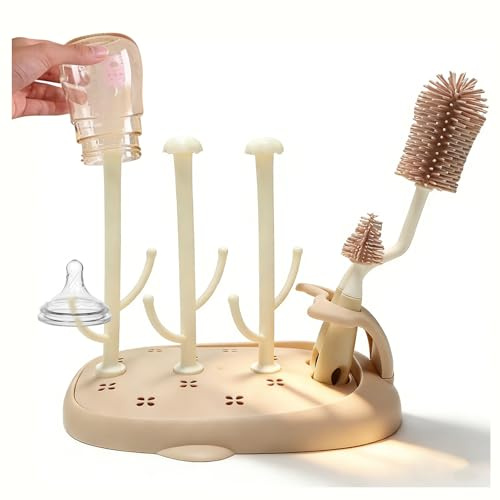 MFUSUL Babyflaschen Trockenständer Mit FlaschenbüRste, Platzsparender Flaschen AbtropfstäNder FüR Babyflaschen Und Sauger, Abnehmbarer Flaschentrockner StäNder Zum Hygienischen Trocknen