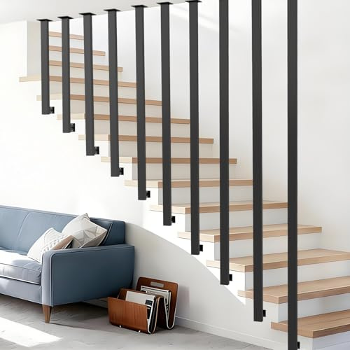 OVLRIJP Main Courante pour Escalier, Rampe Escalier Intérieure Noire, Garde Corps, Balustrade en Métal pour Villas, Greniers, Couloirs, Balcons (Noir, 180cm)
