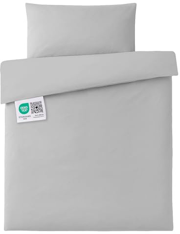 MAKIAN Parure de Lit 100x135, 40x60 cm 100% Coton, Respirant et Doux pour Peaux Sensibles | Housse de Couette Bebe et Taie d'oreiller avec Fermeture Portefeuille - Gris