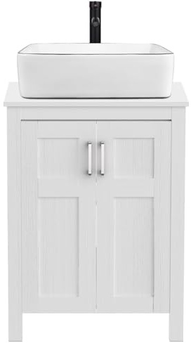 ARTETHYS Bathroom Vanity Units with Ceramic Rectangle White Basin | 60cm White Bathroom Sink Cabinet Free Standing
