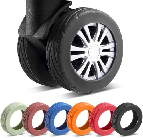 Twinice Coperture Ruota Bagagli in Silicone, 8 Pezzi, Nero, 2-2,4 | Aggiornamento, Resistenti all'usura, Anti-Rumore, Protettive