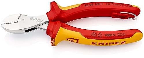 KNIPEX X-Cut Kompakt-Seitenschneider verchromt isoliert mit Mehrkomponenten-Hüllen, VDE-geprüft; mit integrierter isolierter, 73 06 160 T