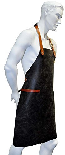 Wertiger Grillschürze/Lederschürze/Kellnerschürze aus Leder (((geeignet für Barista, Gastronomie & Grillen))) - 2 Farben Auswählbar - L - 62,5 x 85cm (Schwarz Vintage)