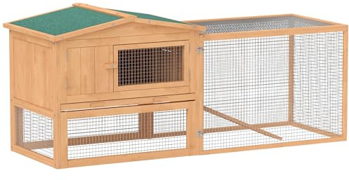 Pawhut Wooden Rabbit Hutch Guinea Pig hutch House 2 Tier with Rabbit Run for Outdoor Garden Backyard, 85 x 24 x 57cm