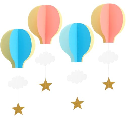 YeahiBaby 4pcs Lanterne Montgolfière Papier 3D Nuage Guirlande Décoration À Suspendre Mariage Fête d'anniversaire Bebe Enfant
