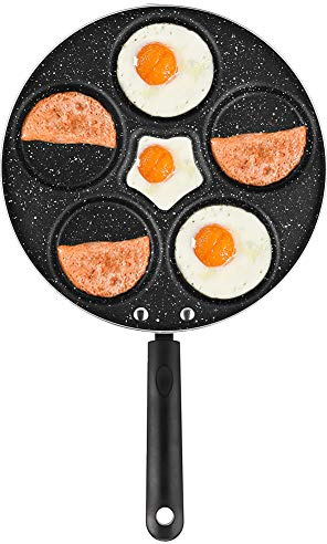 Nonstick 5-Egg Multifunction Kitchen Frying Pan for Omelette, Pancake, Plett, Swedish Breakfast, English Muffin Sandwich, Sunny Side Up Egg and Sausage Patties