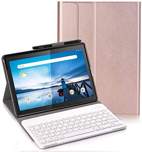 Teclado Funda para Lenovo Tab M10 TB-X605/TB-X505, QWERTY Slim Teclado Keyboard Case con Magnético Desmontable Inalámbrico Bluetooth para Lenovo Tab M10 TB-X605F/L TB-X505F/L 10,1 Pulgada, Oro rosa
