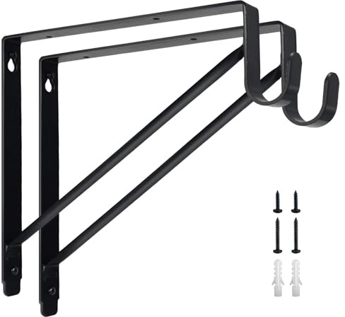 Kunzye 2 Pack Heavy Duty Closet Shelf & Rod Brackets, Black Steel, Wall Mount, Clothes Hanger Pole Support, Closet Shelves Bracket with Rod Shelving Support